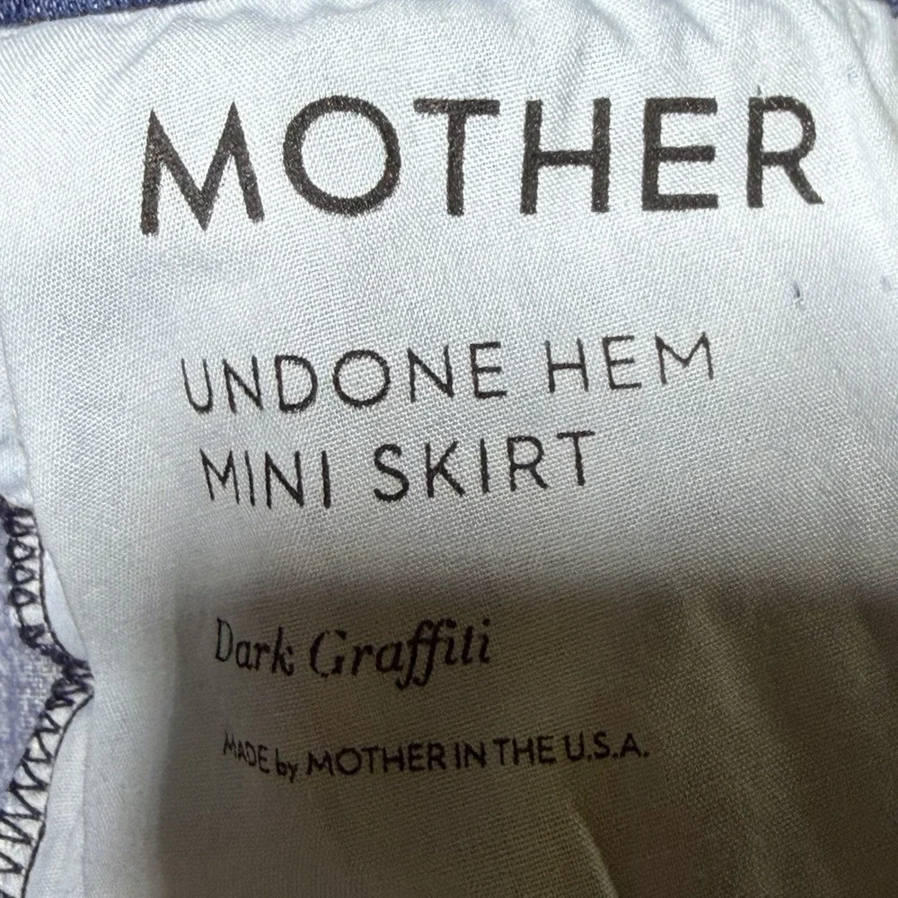 MOTHER Undone Hem Mini‎ Skirt Womens 25 Dark Graffiti Denim Distressed Blue